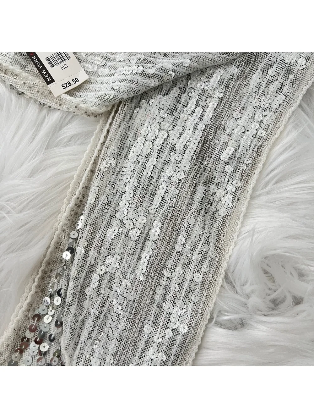 NWT New York & Company Silver Sequin Mesh Sash Belt Scarf Wrap 64”